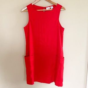Halston Red Linen Blend Sleeveless Dress